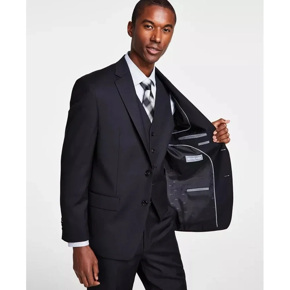 Michael Kors Mens Classic-fit Suit Jacket Blazer 42S‎ Black Solid Stretch E06827